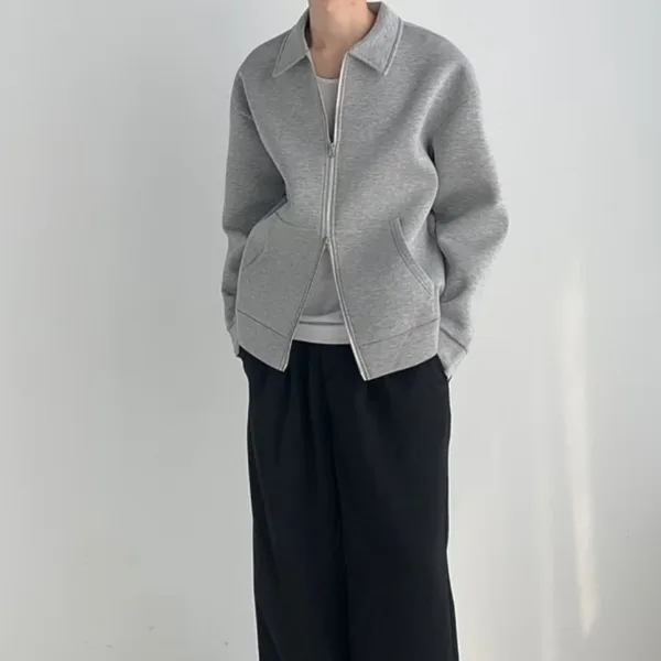 Manteau à col rabattu et fermeture éclair de couleur unie pour hommes