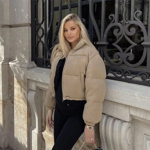 Automne et hiver nouvelle mode féminine chaude col montant conception poche zippée coton décontracté
