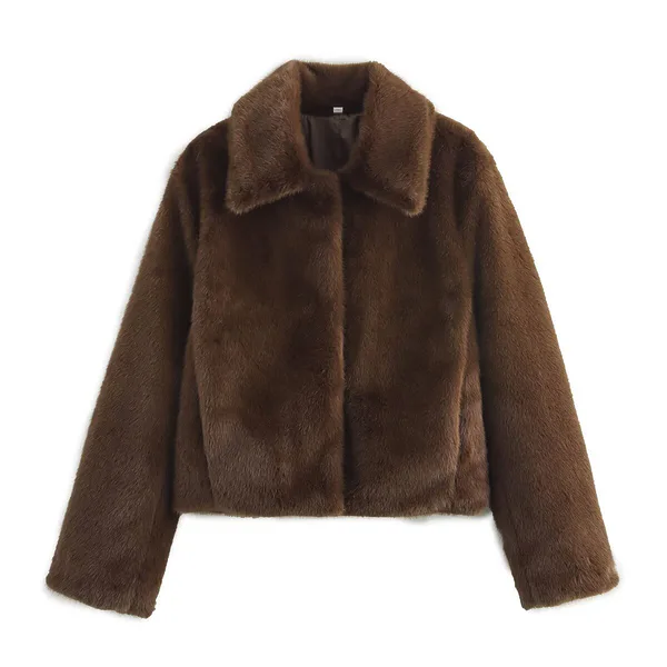 Manteau en laine à manches longues avec revers effet fourrure artificielle