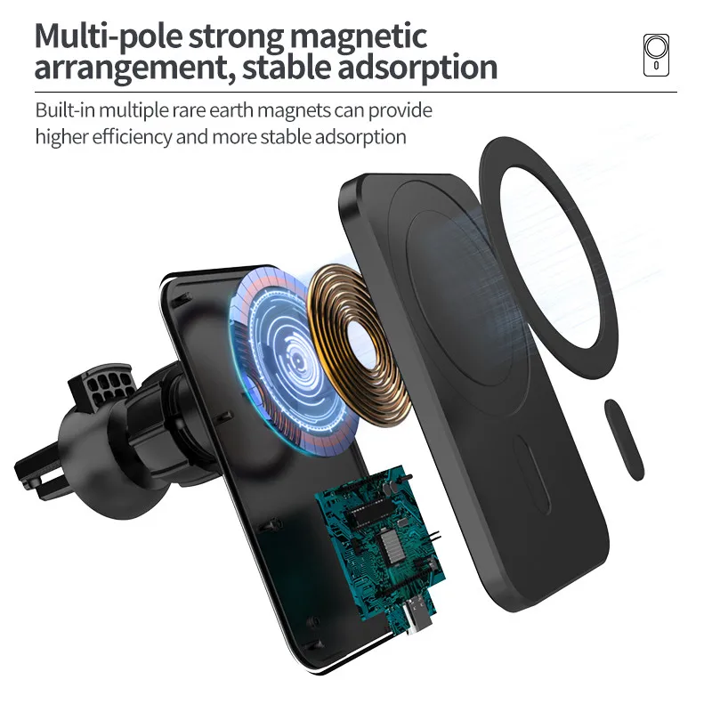 Support de téléphone magnétique sans fil pour voiture 15 W Magsafe