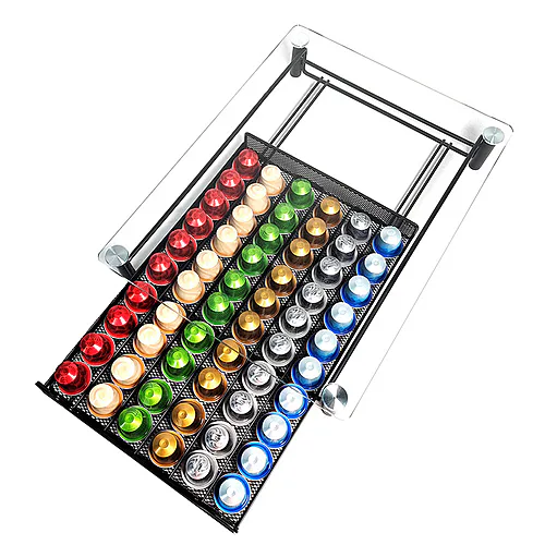 Aufbewahrungsbox für Nespresso-Kaffeekapseln aus Glas, Schublade, 60 Kapseln