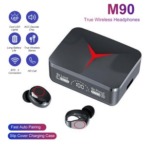 audífonos inalámbricos bluetooth led m90pro caja deslizante de efecto brillante