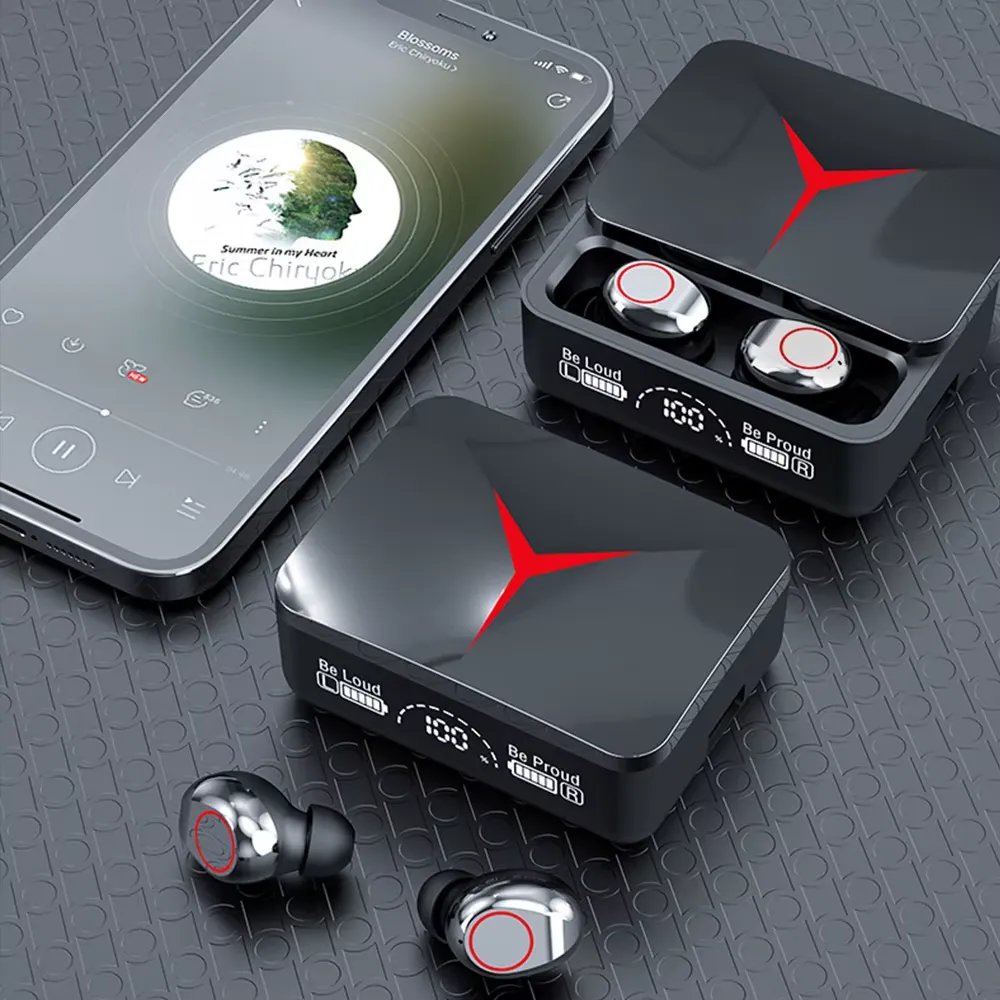 audífonos inalámbricos bluetooth led m90pro caja deslizante de efecto brillante