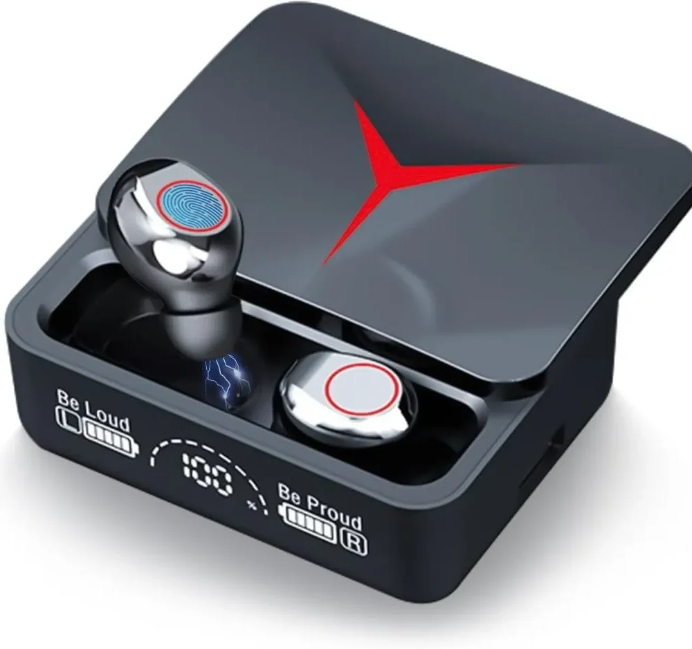 audífonos inalámbricos bluetooth led m90pro caja deslizante de efecto brillante