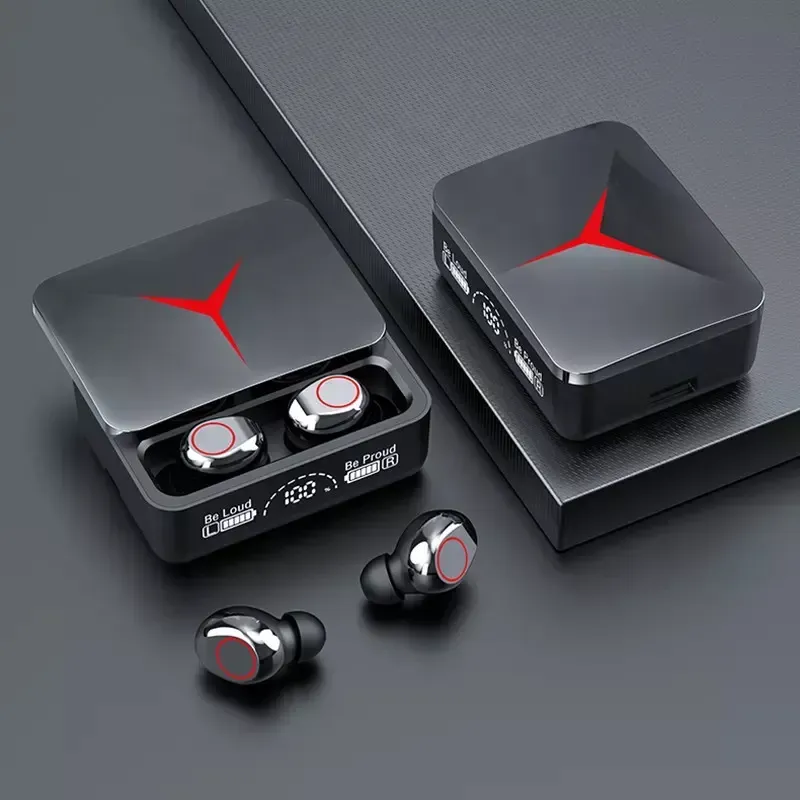 audífonos inalámbricos bluetooth led m90pro caja deslizante de efecto brillante