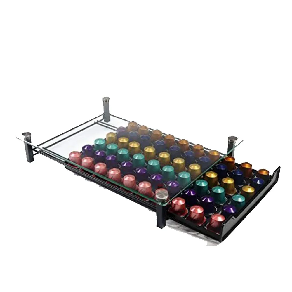 Caixa de armazenamento de cápsulas de café Nespresso de vidro, tipo gaveta, 60 cápsulas Caixa de armazenamento de cápsulas de café Nespresso de vidro, tipo gaveta, 60 cápsulas