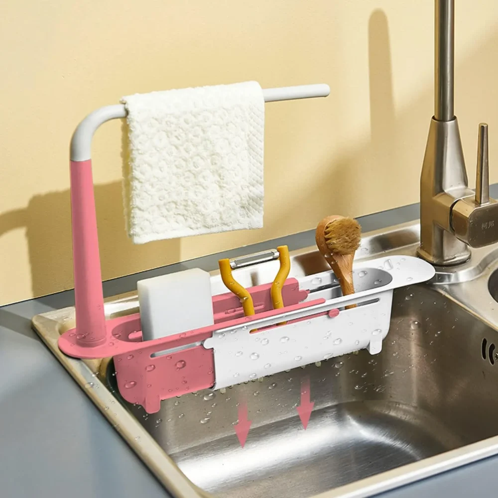 Estante de almacenamiento retráctil para fregadero de cocina