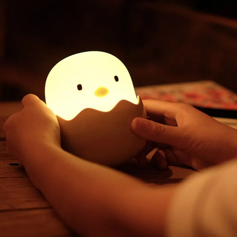 veilleuse enfants dessin animé créatif coquille d'oeuf poussin lampe en silicone usb chambre rechargeable 