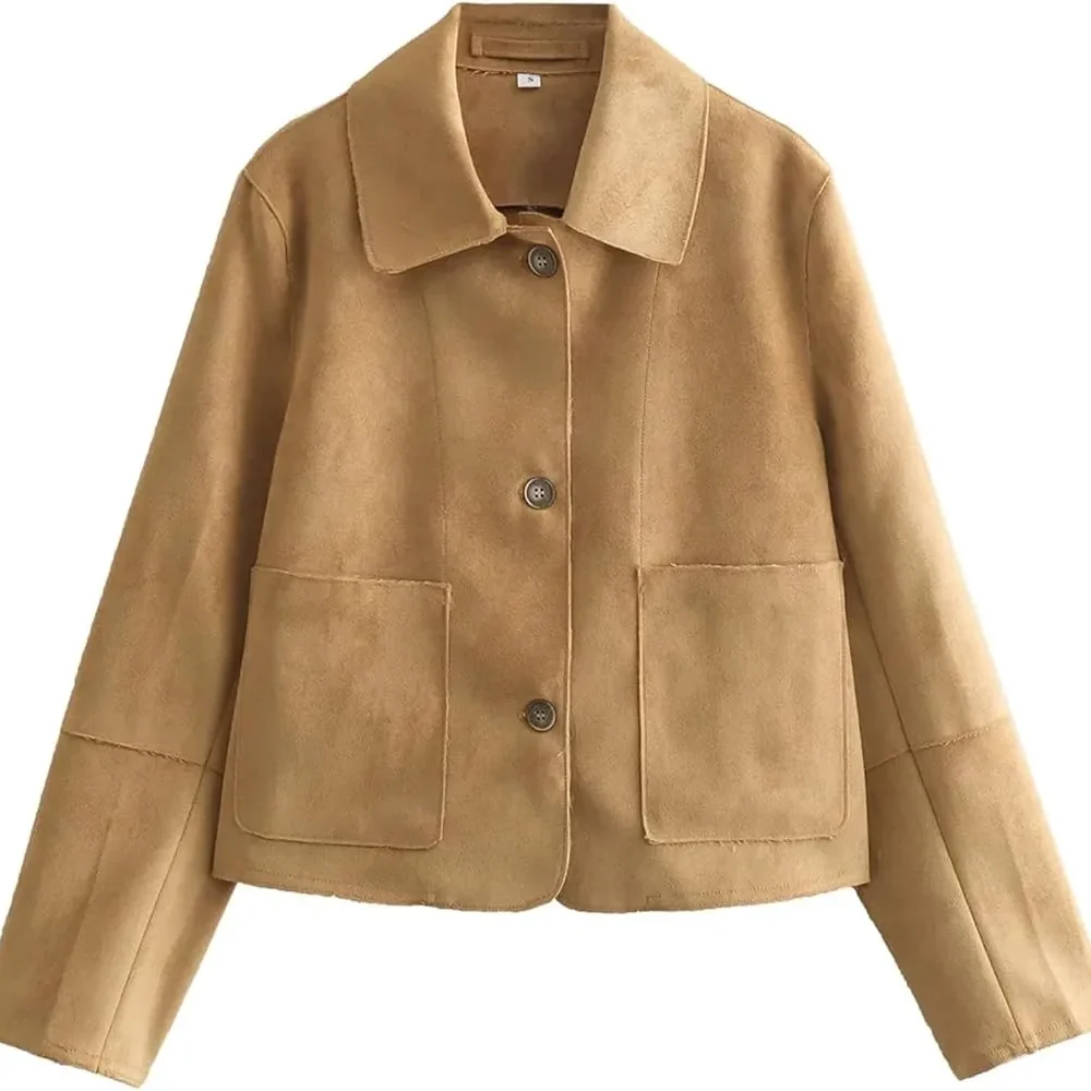 Trendige Doppeltaschen-Wildlederjacke für Frauen Trendige Doppeltaschen-Wildlederjacke für Frauen