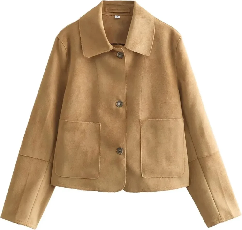 Trendige Doppeltaschen-Wildlederjacke für Frauen Trendige Doppeltaschen-Wildlederjacke für Frauen