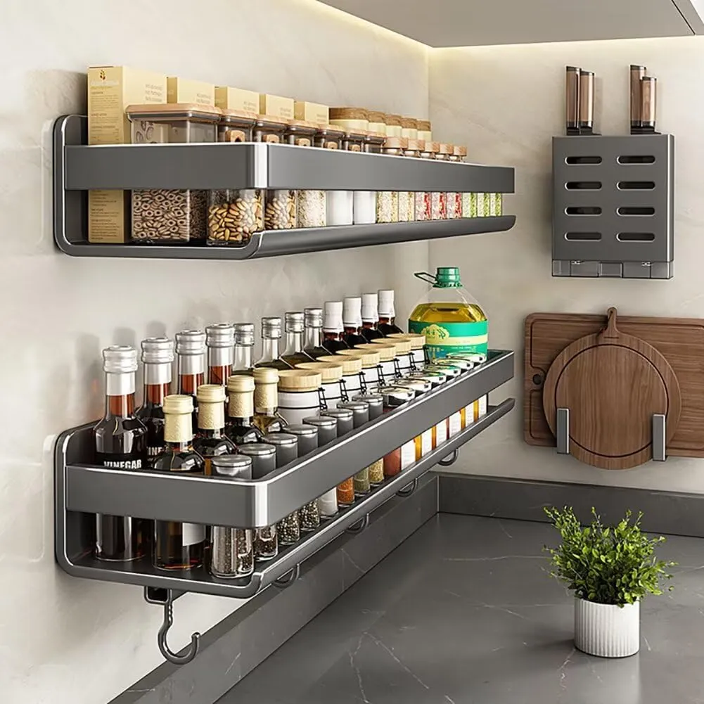 Estante de almacenamiento de pared de armario multifuncional para cocina, sin perforación, para condimentos