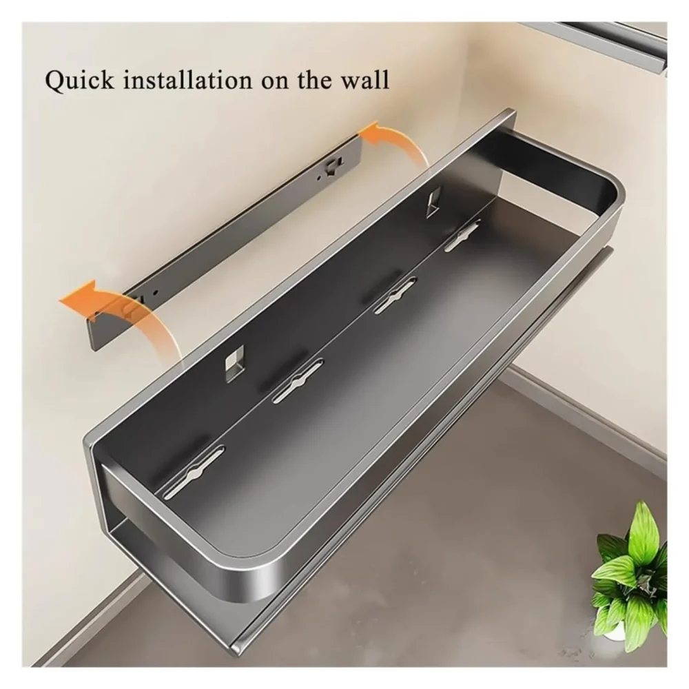Estante de especias montado en la pared en aluminio de ventosa de antracita sin perforación