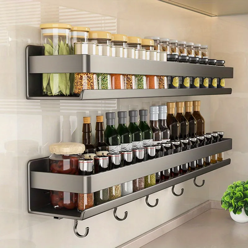 Estante de almacenamiento de pared de armario multifuncional para cocina, sin perforación, para condimentos