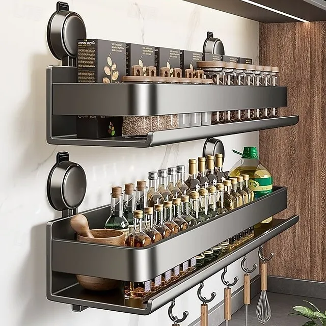 Estante de almacenamiento de pared de armario multifuncional para cocina, sin perforación, para condimentos