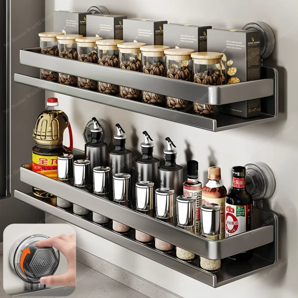 Estante de almacenamiento de pared de armario multifuncional para cocina, sin perforación, para condimentos