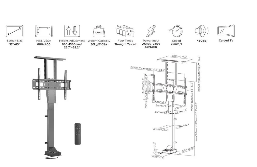 support de sol motorisé compatible vesa jusqu'à Soporte de suelo motorizado compatible con VESA hasta