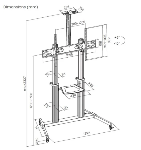support de sol à roulettes, compatible vesa Soporte de suelo con ruedas, compatible con VESA