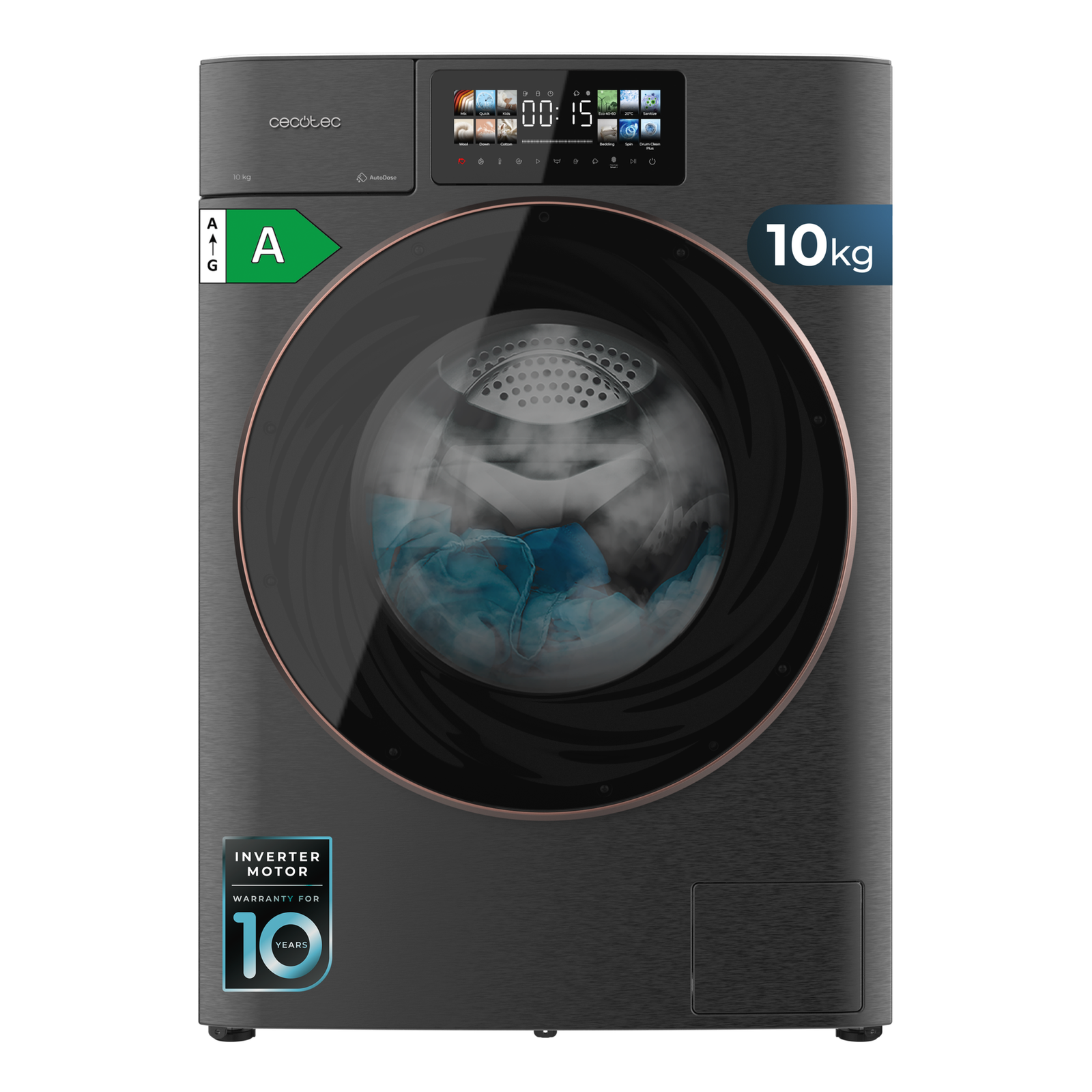 lave linge cecotec bolero wash&dry 106950 autodose inverter 3d steel Lave-linge