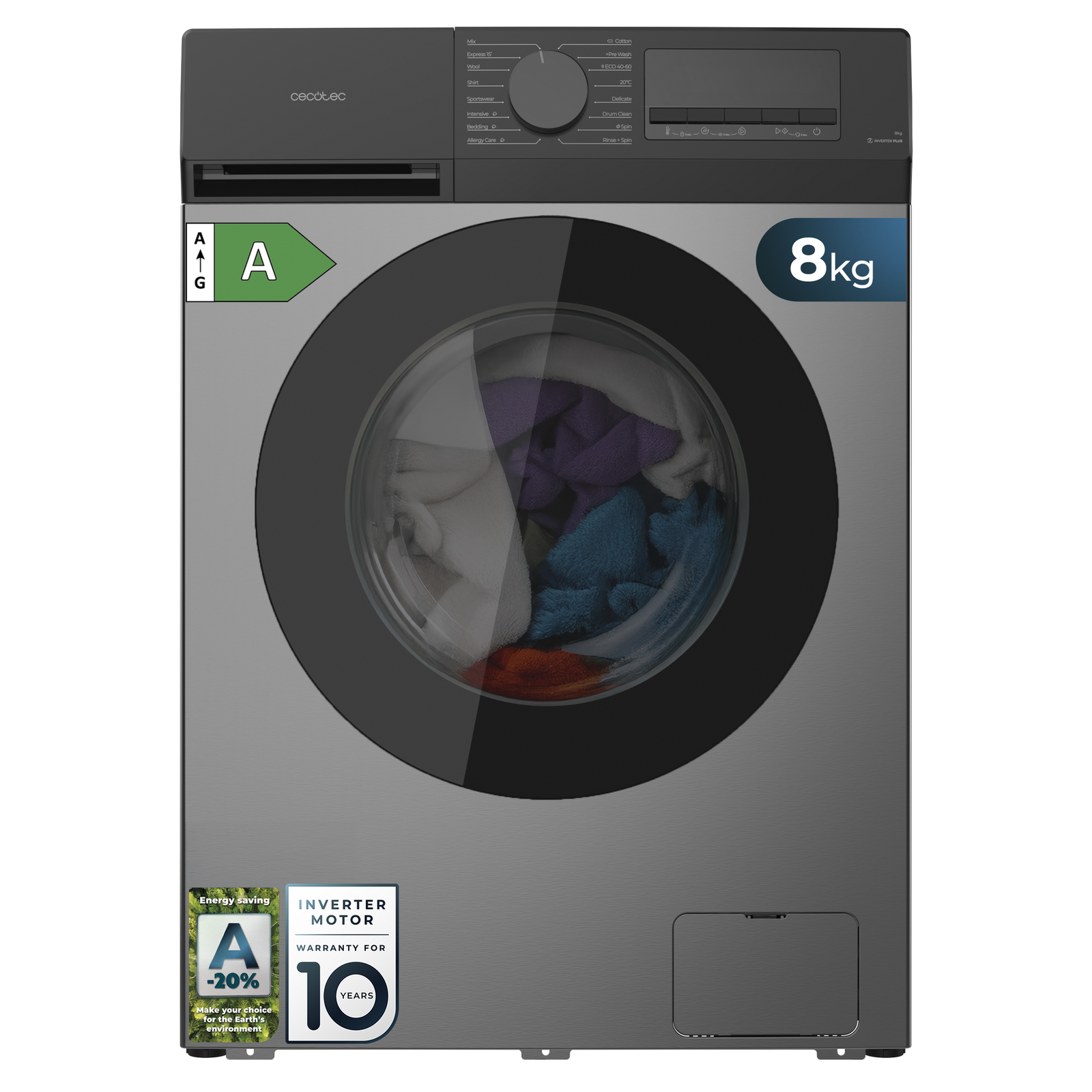 lave linge cecotec bolero dresscode 8450 inverter steel 洗衣机