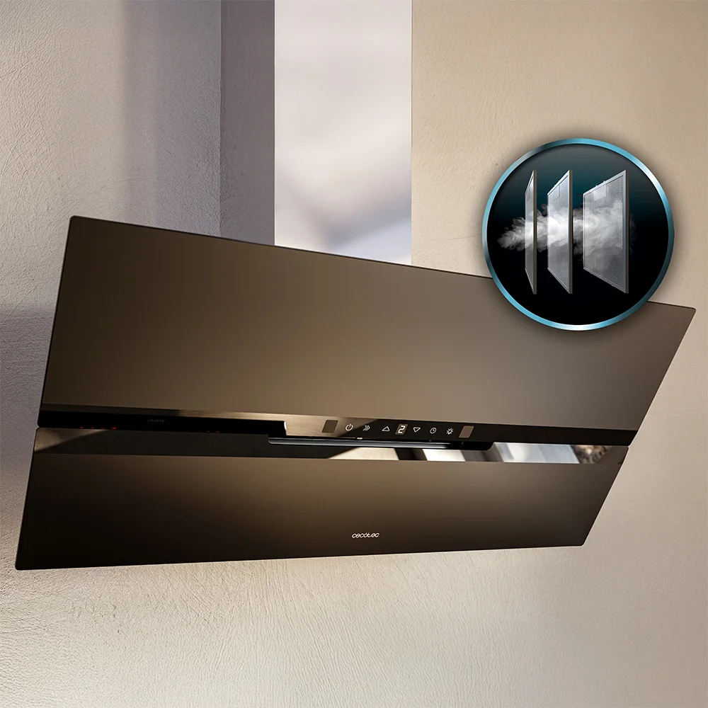 bolero flux dt 908010 glass black a++ 90 de ancho Hottes décoratives Cecotec Bolero Flux DT 908010 Glass Black A++