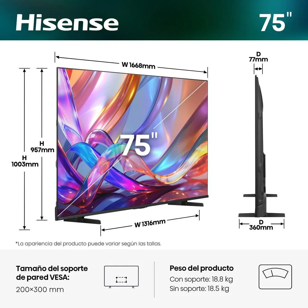 Tv hisense 75 pouces QLED 4k uhd ? 75e7s ? smart tv ? vue produit 2 tv hisense 75 pouces qled 4k uhd ? 75e7s ? smart tv