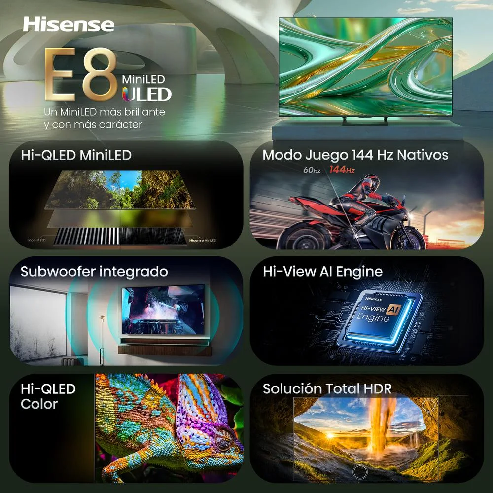 tv hisense 65 pouces mini led 4k uhd ? 65e8s ? smart tv